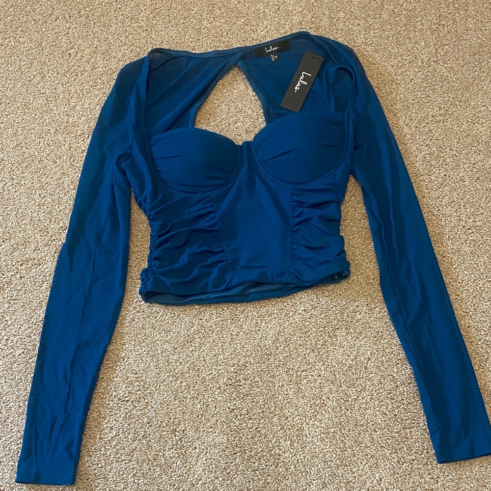 Lulu's Deep Blue Long Sleeve Crop Top